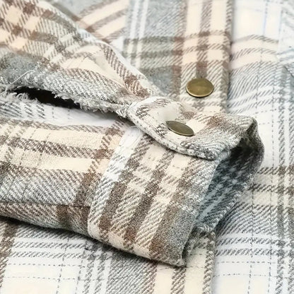 Women's Plaid Button-Up Long Sleeve Jacket Fall Winter  Flap Button Pocket Design Casual Hooded Fleece-Lined Warm Coat See size chart under “more details” The Fashion Celestial