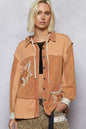 POL Button Down Hooded Jacket with Star Patch Pattern FitiqueFit