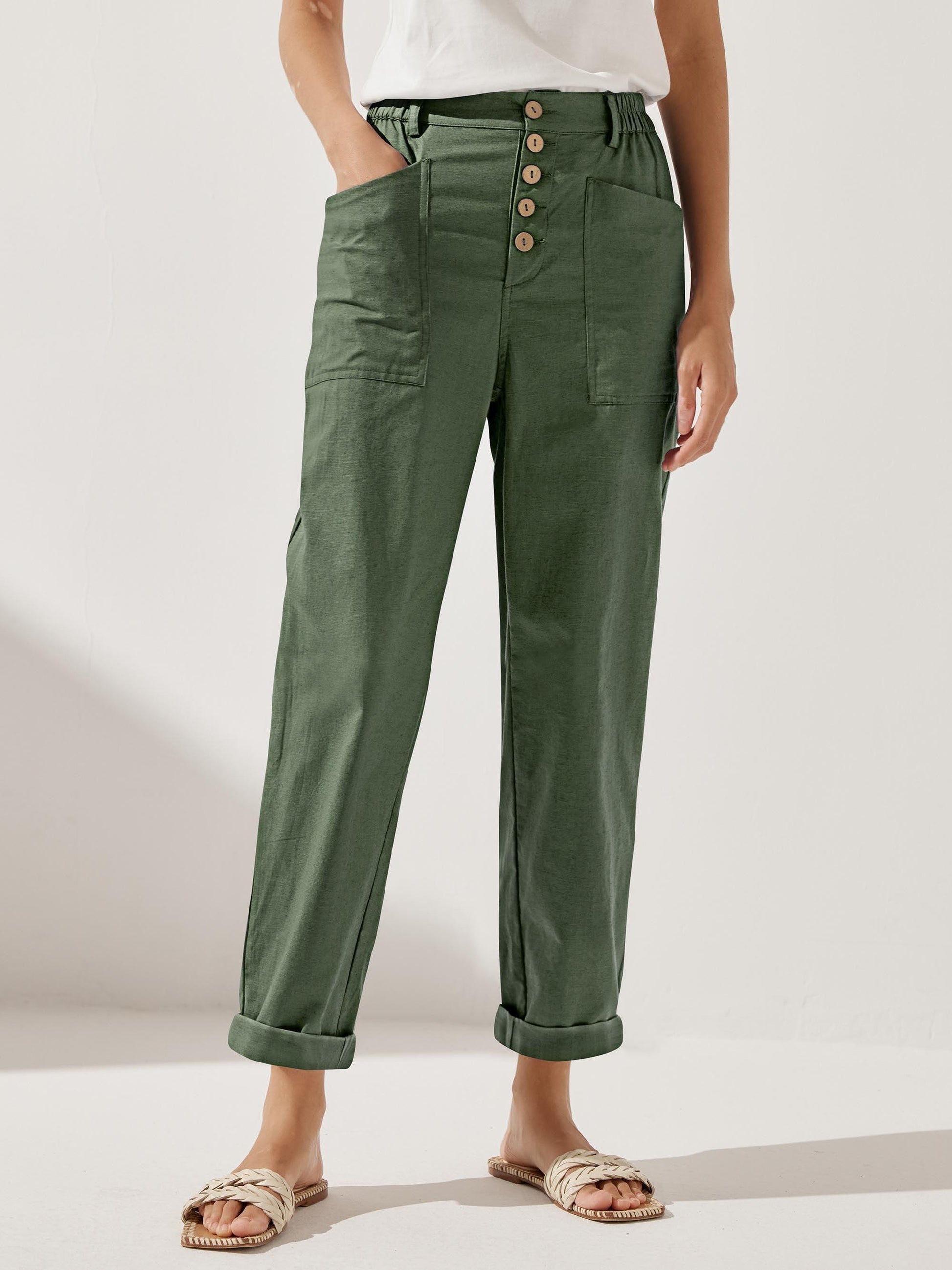 Linen Simple Button Fly Trousers HEIDI LINTICO