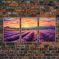 Purple Lavender Fields, 3 Piece Wall Art, Framed Canvas Print, Beautiful Original Landscape Painting, Sunset Painting, Farmhouse Decor NuevArt