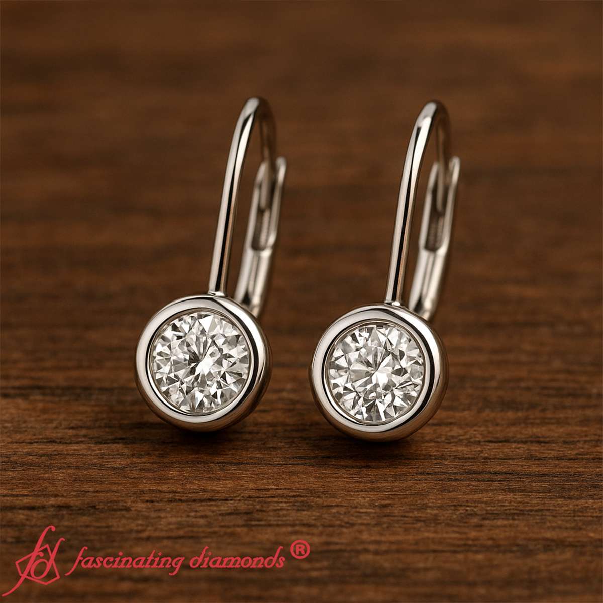 Lever Back Bezel Set Round Diamond Earrings Fascinating Diamonds