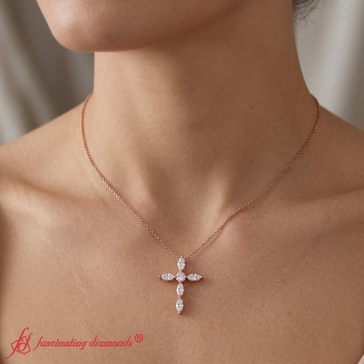 1 Ct. Marquise Diamond Cross Pendant Fascinating Diamonds