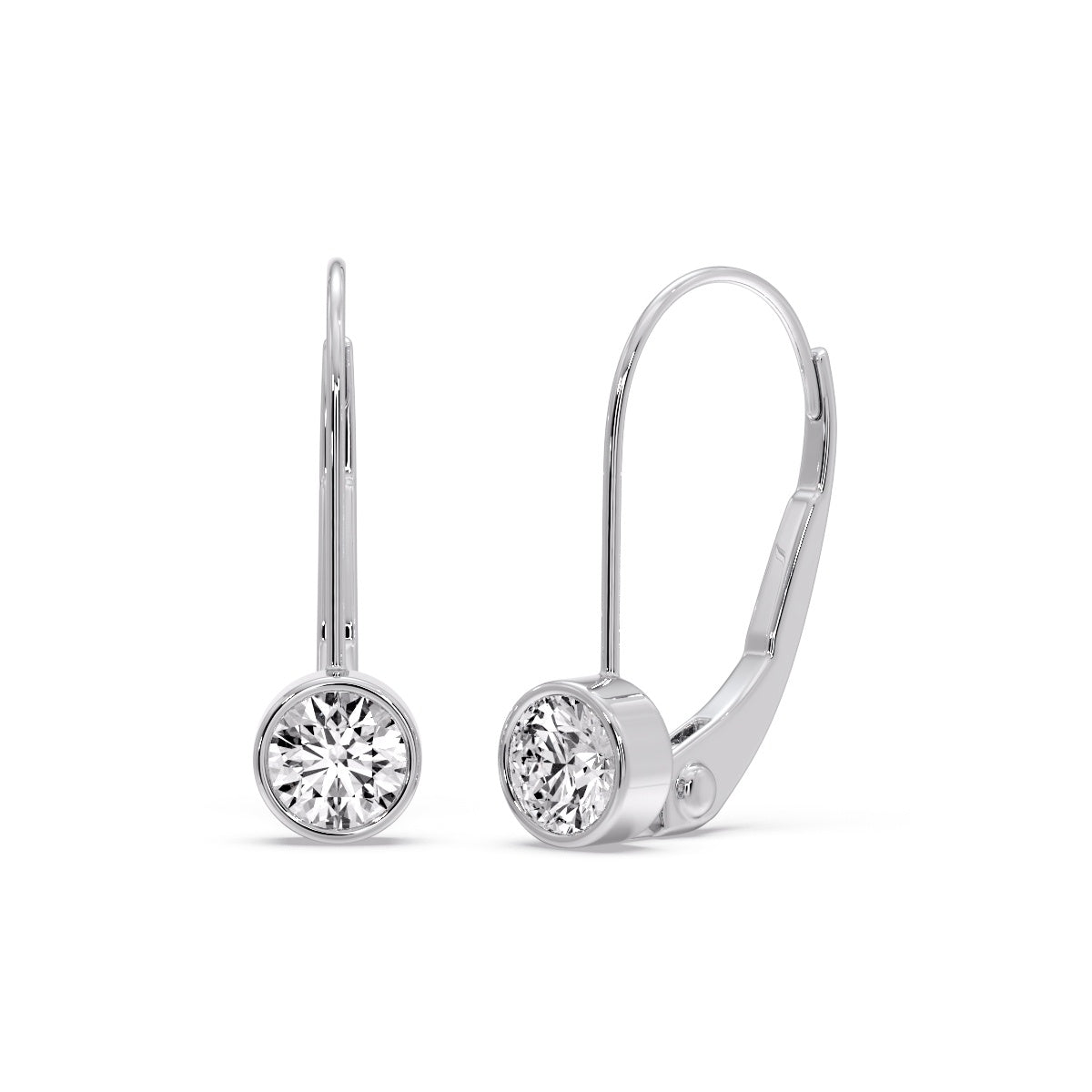 Lever Back Bezel Set Round Diamond Earrings Fascinating Diamonds