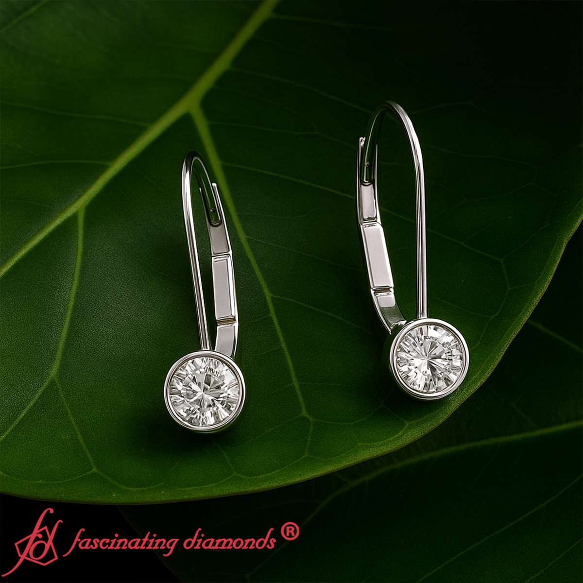 Lever Back Bezel Set Round Diamond Earrings Fascinating Diamonds
