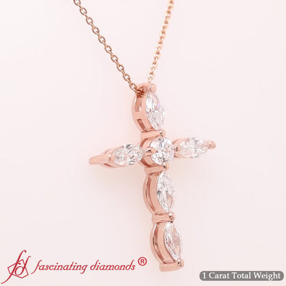 1 Ct. Marquise Diamond Cross Pendant Fascinating Diamonds