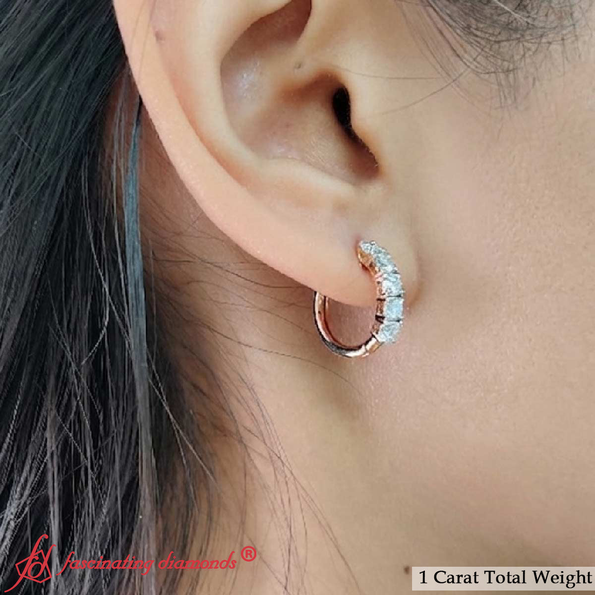 1 Carat Sparkle Five Stone Hoop Earrings Fascinating Diamonds