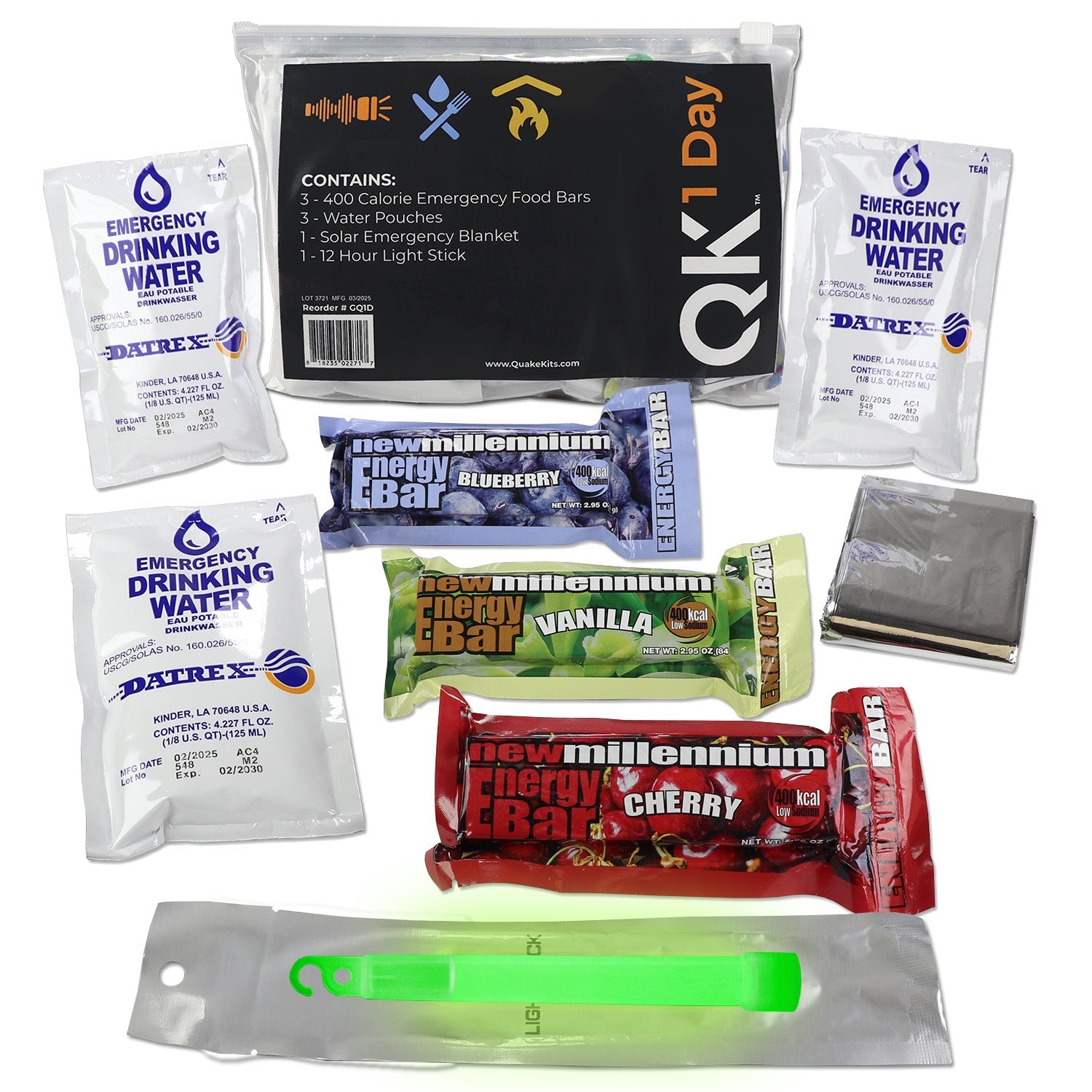 Quake Kits 1 Day Quick Grab Kit in Resealable Bag quakekits.com