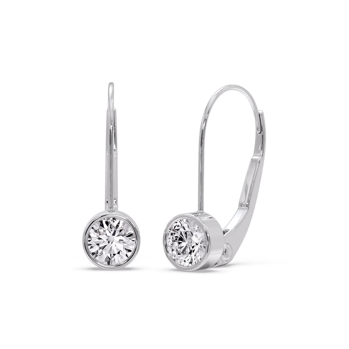 Lever Back Bezel Set Round Diamond Earrings Fascinating Diamonds
