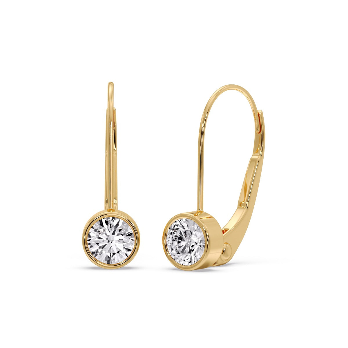 Lever Back Bezel Set Round Diamond Earrings Fascinating Diamonds
