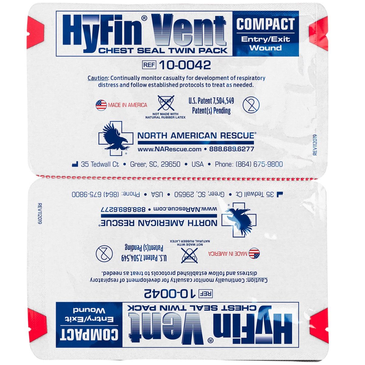 Hyfin Vent Compact Chest Seal Twin Pack, 10-0042, North American Rescue quakekits.com