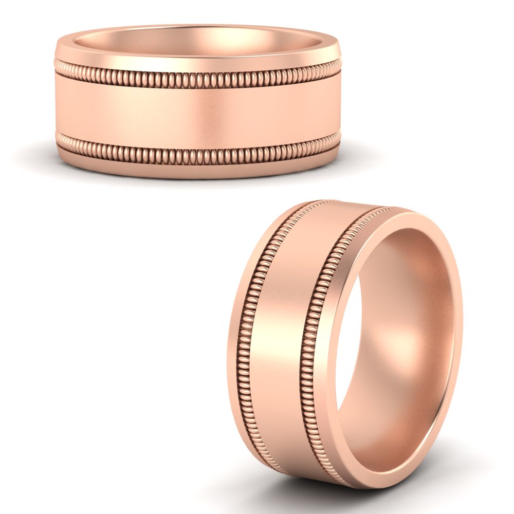 Mens Band Double Milgrain Fascinating Diamonds