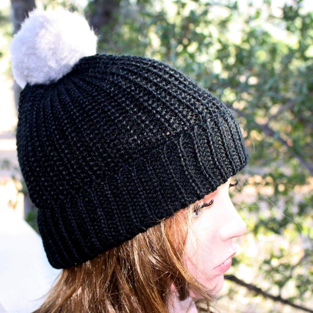 100% Alpaca Pom-Pom Channel Beanie Hat Purely Alpaca