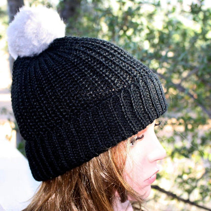 100% Alpaca Pom-Pom Channel Beanie Hat Purely Alpaca