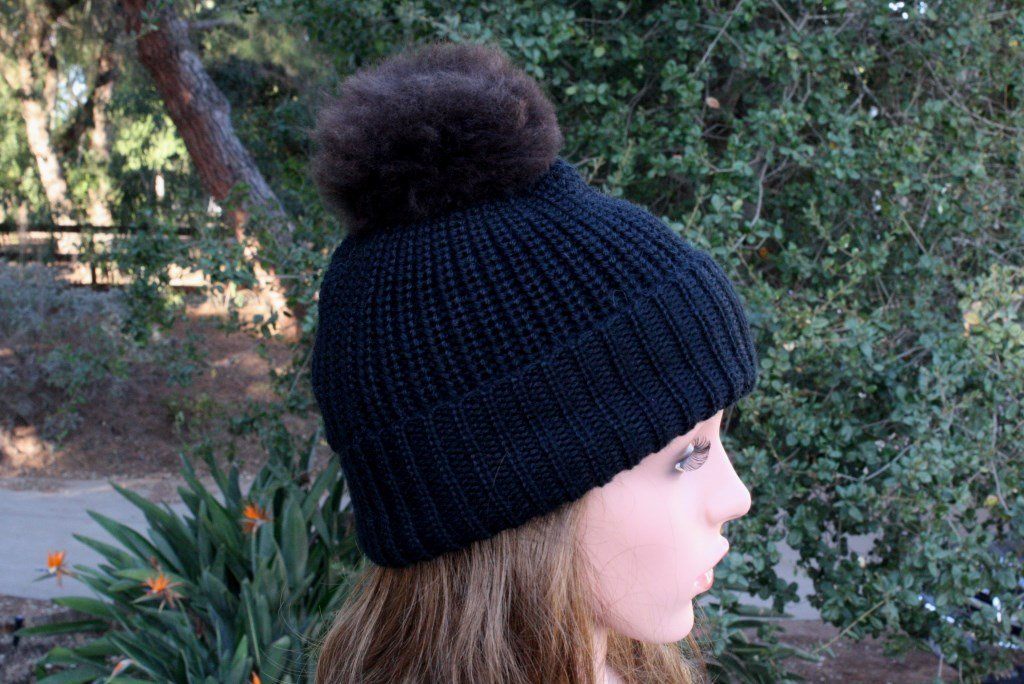 100% Alpaca Pom-Pom Channel Beanie Hat Purely Alpaca