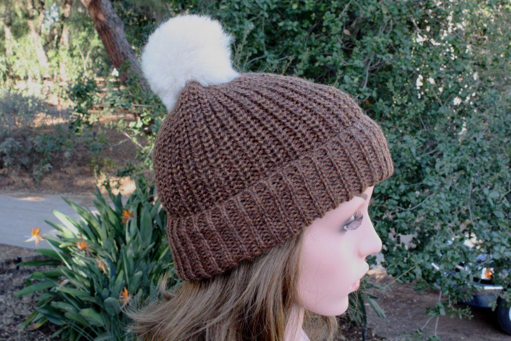 100% Alpaca Pom-Pom Channel Beanie Hat Purely Alpaca