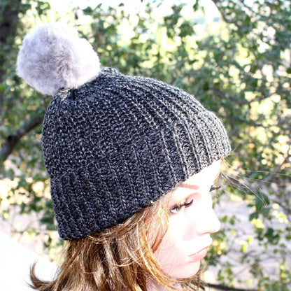 100% Alpaca Pom-Pom Channel Beanie Hat Purely Alpaca
