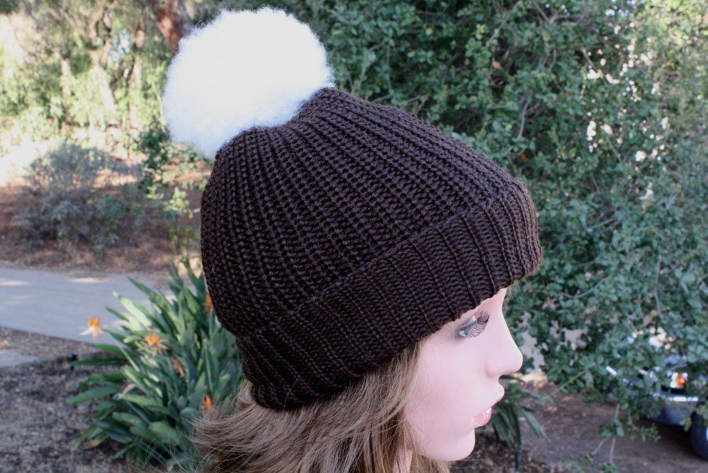 100% Alpaca Pom-Pom Channel Beanie Hat Purely Alpaca
