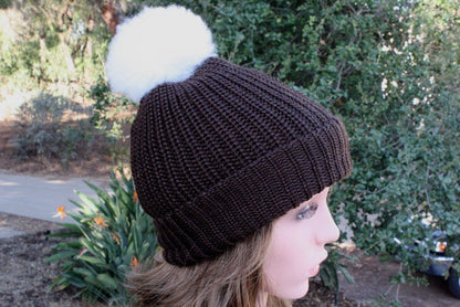 100% Alpaca Pom-Pom Channel Beanie Hat Purely Alpaca