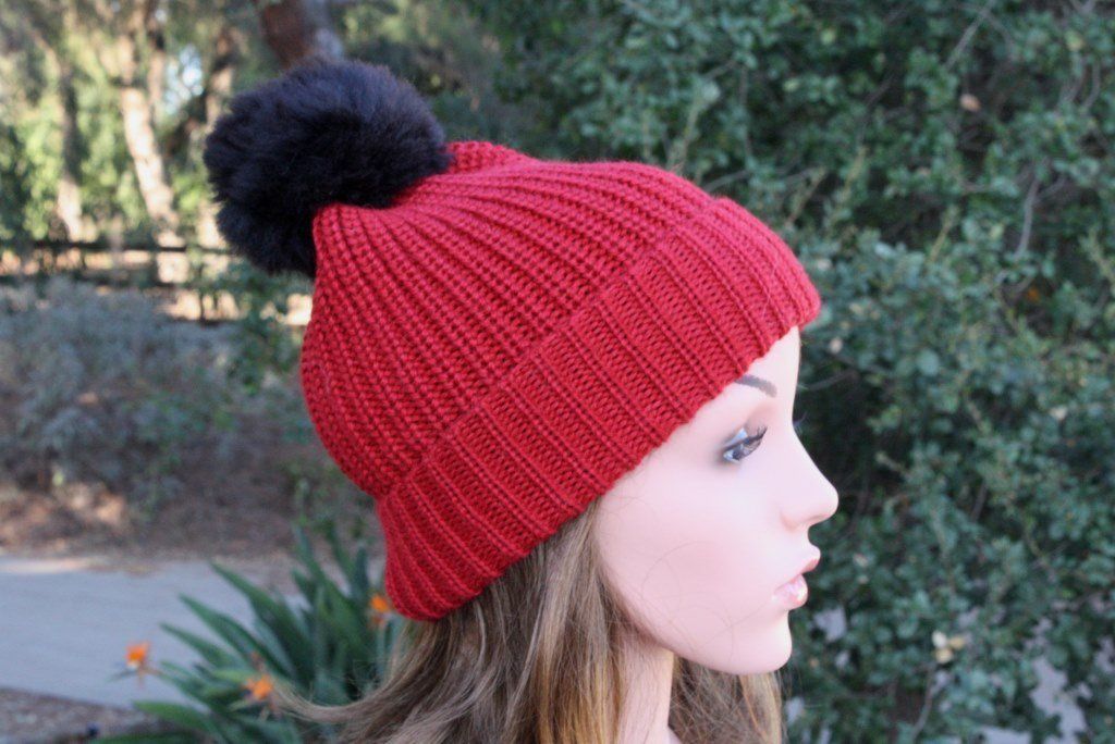 100% Alpaca Pom-Pom Channel Beanie Hat Purely Alpaca