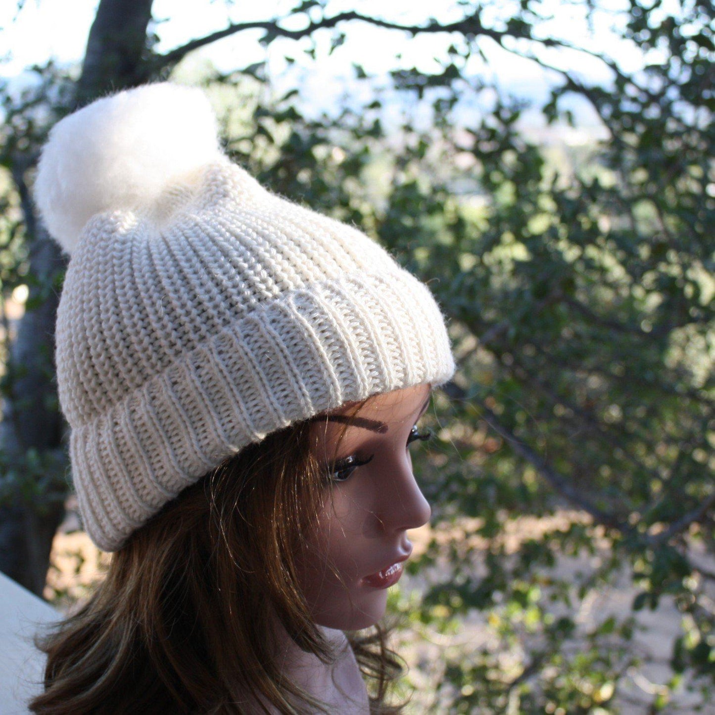 100% Alpaca Pom-Pom Channel Beanie Hat Purely Alpaca