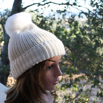 100% Alpaca Pom-Pom Channel Beanie Hat Purely Alpaca