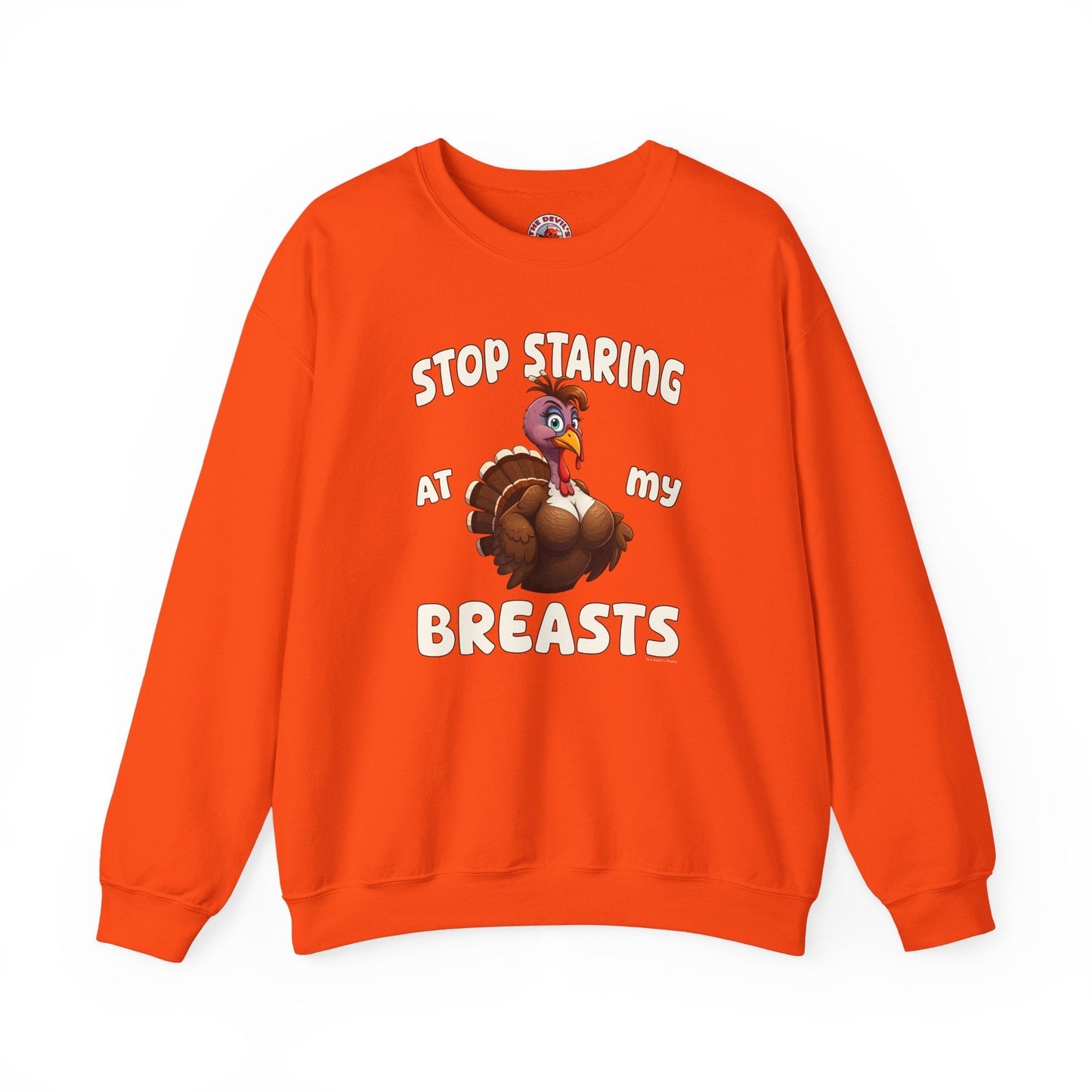 Stop Staring At My Breasts Crewneck Sweatshirt The Devil's Pickle