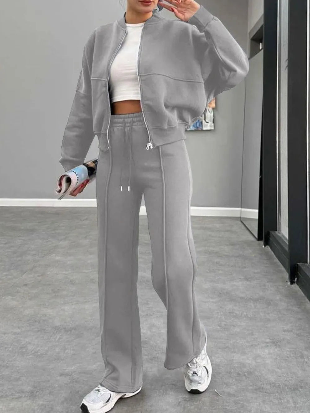 Baseball Collar Zip Up Outerwear and Drawstring Pants Set New Era Fashion LLc