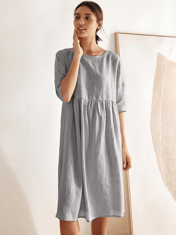 100% Linen A-Line Midi Dress VALENCIA LINTICO