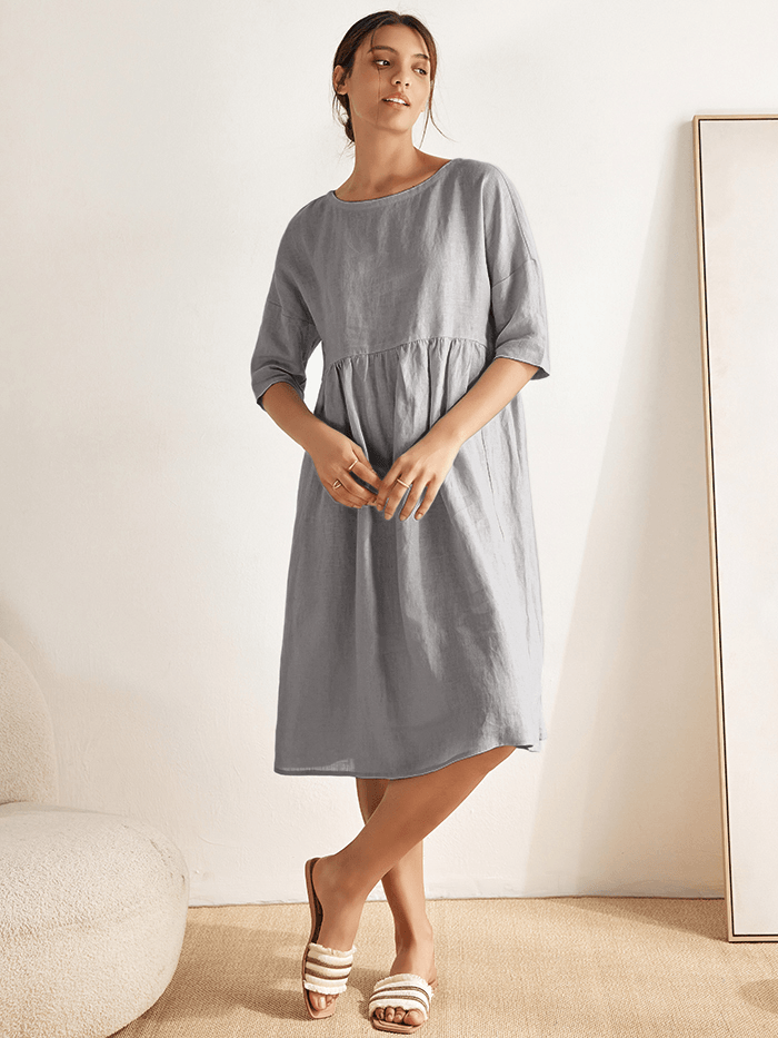 100% Linen A-Line Midi Dress VALENCIA LINTICO