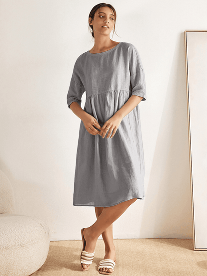 100% Linen A-Line Midi Dress VALENCIA LINTICO