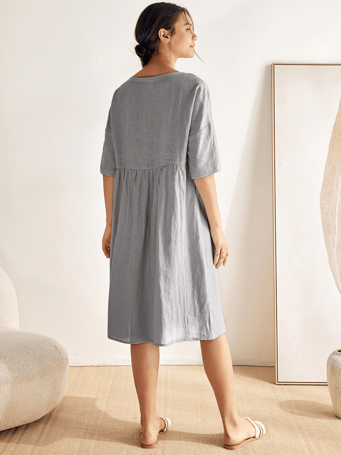 100% Linen A-Line Midi Dress VALENCIA LINTICO
