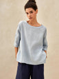 100% Linen Boatneck 3/4 Length Sleeve Top AURORA LINTICO