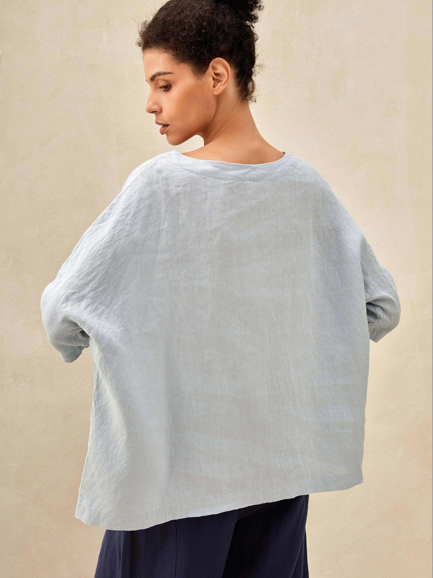 100% Linen Boatneck 3/4 Length Sleeve Top AURORA LINTICO