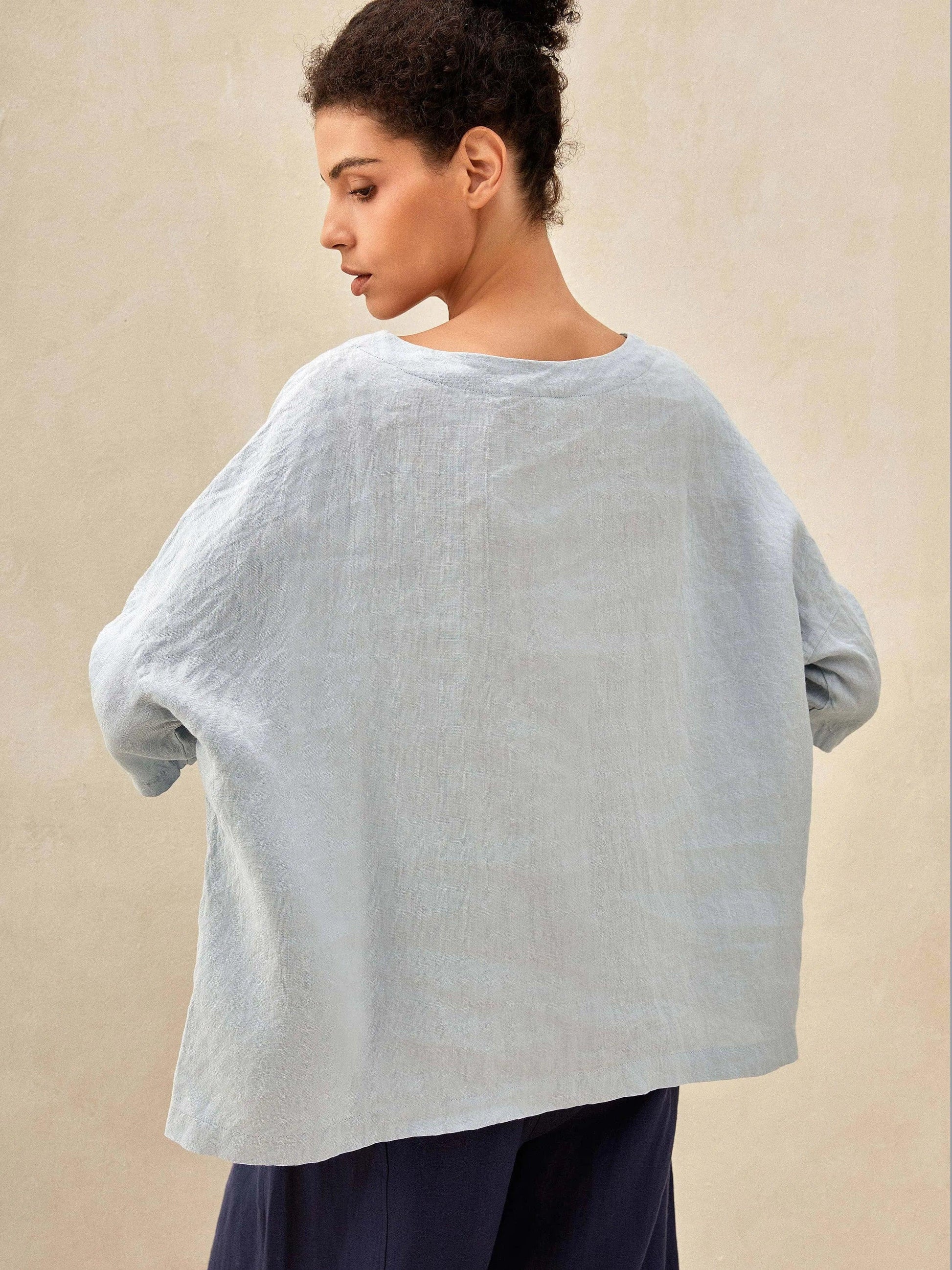 100% Linen Boatneck 3/4 Length Sleeve Top AURORA LINTICO