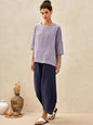 100% Linen Gingham Checked Boatneck 3/4 Length Sleeve Top AURORA