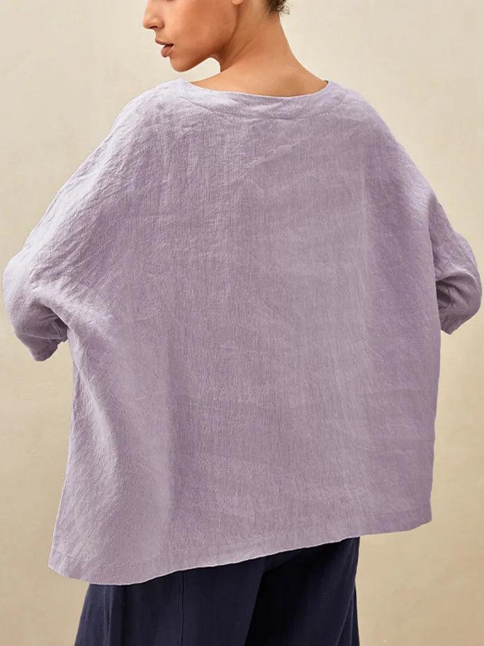 100% Linen Boatneck 3/4 Length Sleeve Top AURORA LINTICO