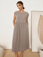 Linen Striped Cap Sleeve Washed Maxi Dress JOAN