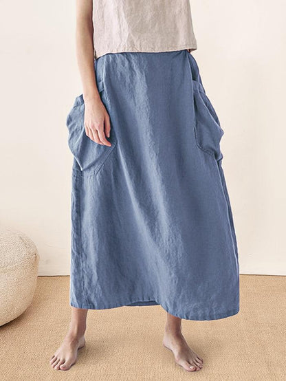 Linen Checked Elastic Waist Skirt MARINA LINTICO