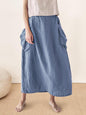 Linen Checked Elastic Waist Skirt MARINA LINTICO