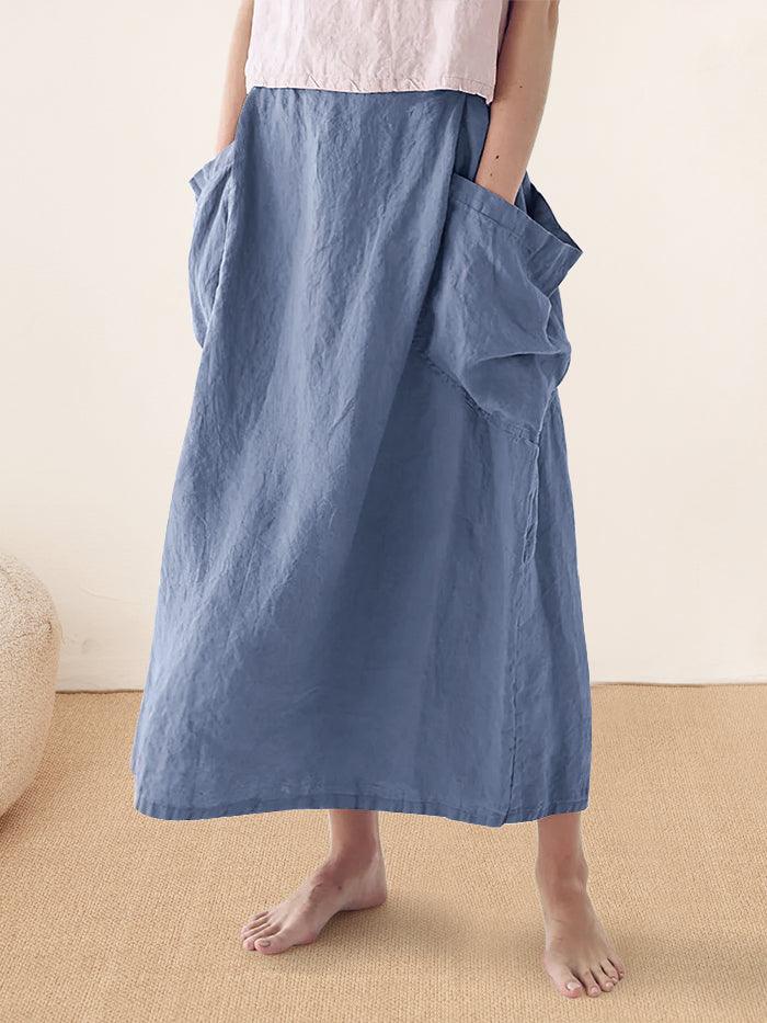 100% Linen Elastic Waist Skirt MARINA LINTICO