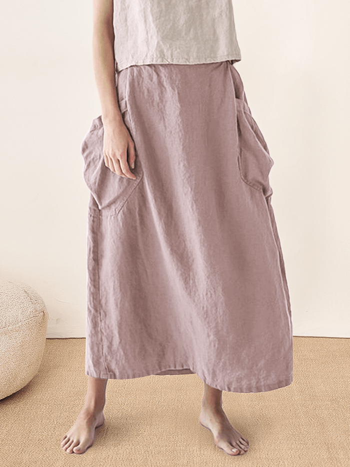 Linen Checked Elastic Waist Skirt MARINA LINTICO