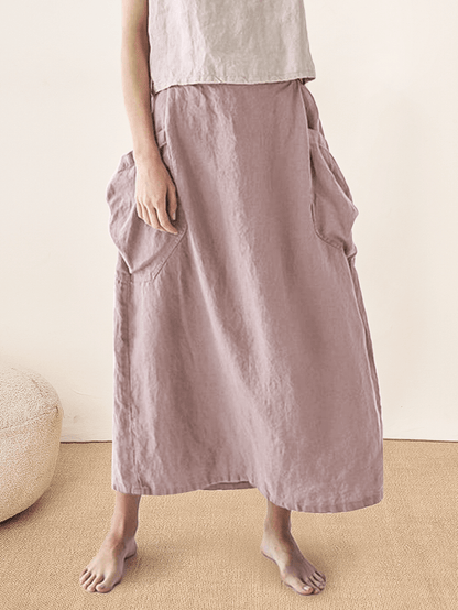 Linen Checked Elastic Waist Skirt MARINA LINTICO