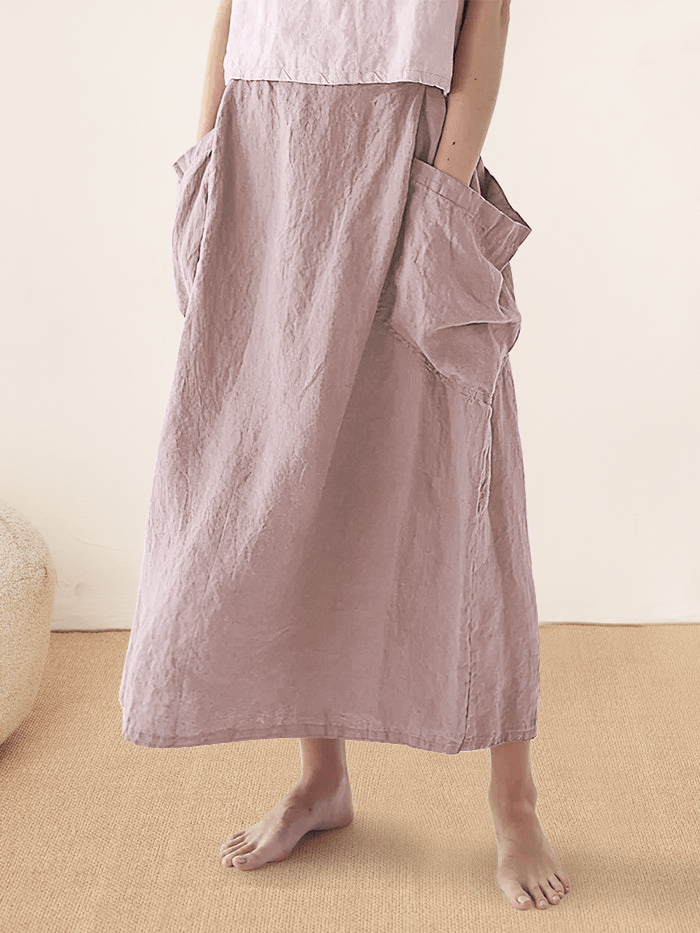 Linen Checked Elastic Waist Skirt MARINA LINTICO