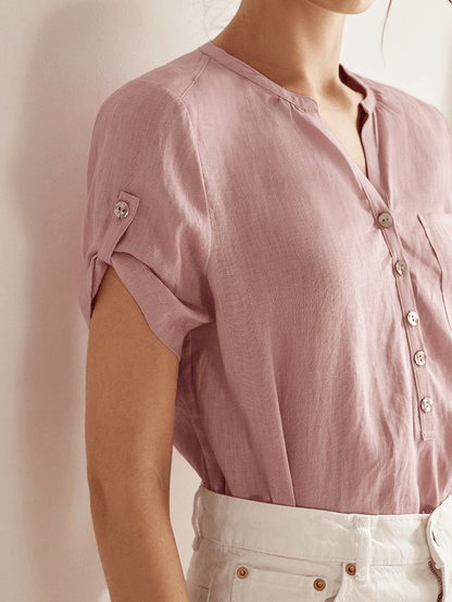 100% Linen Gathered-Neck Shirt URSULA