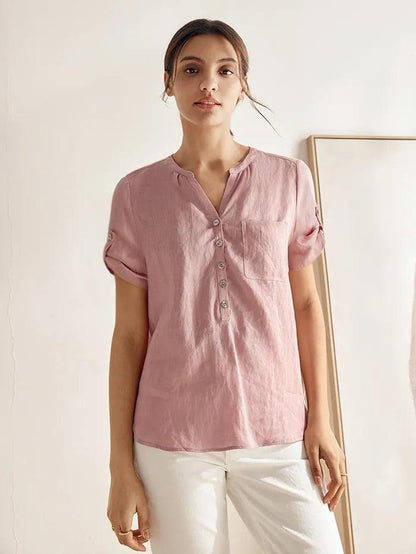 100% Linen Gathered-Neck Shirt URSULA