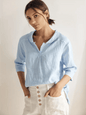 100% Linen Shawl V-Neck Half Sleeve Top JADE LINTICO
