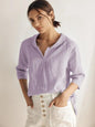 100% Linen Stripe Shawl V-Neck Half Sleeve Top JADE LINTICO