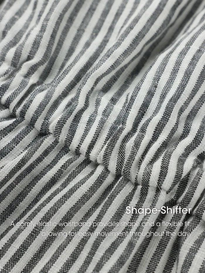 100% Linen Striped Elastic-Waist Midi Dress ARIA LINTICO