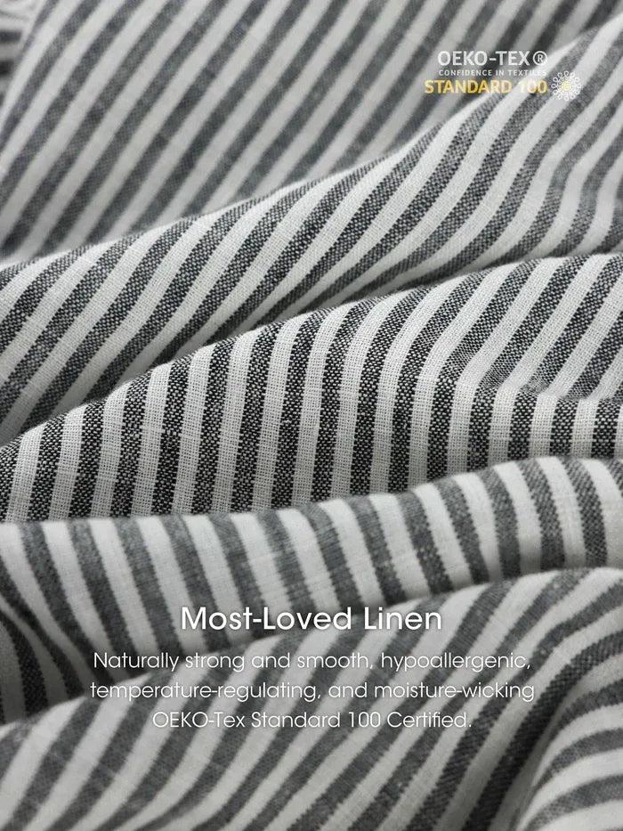 100% Linen Striped Elastic-Waist Midi Dress ARIA LINTICO