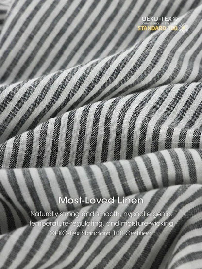 100% Linen Striped Elastic-Waist Midi Dress ARIA LINTICO